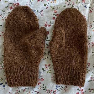 Brown Wool Hand Knit Mittens